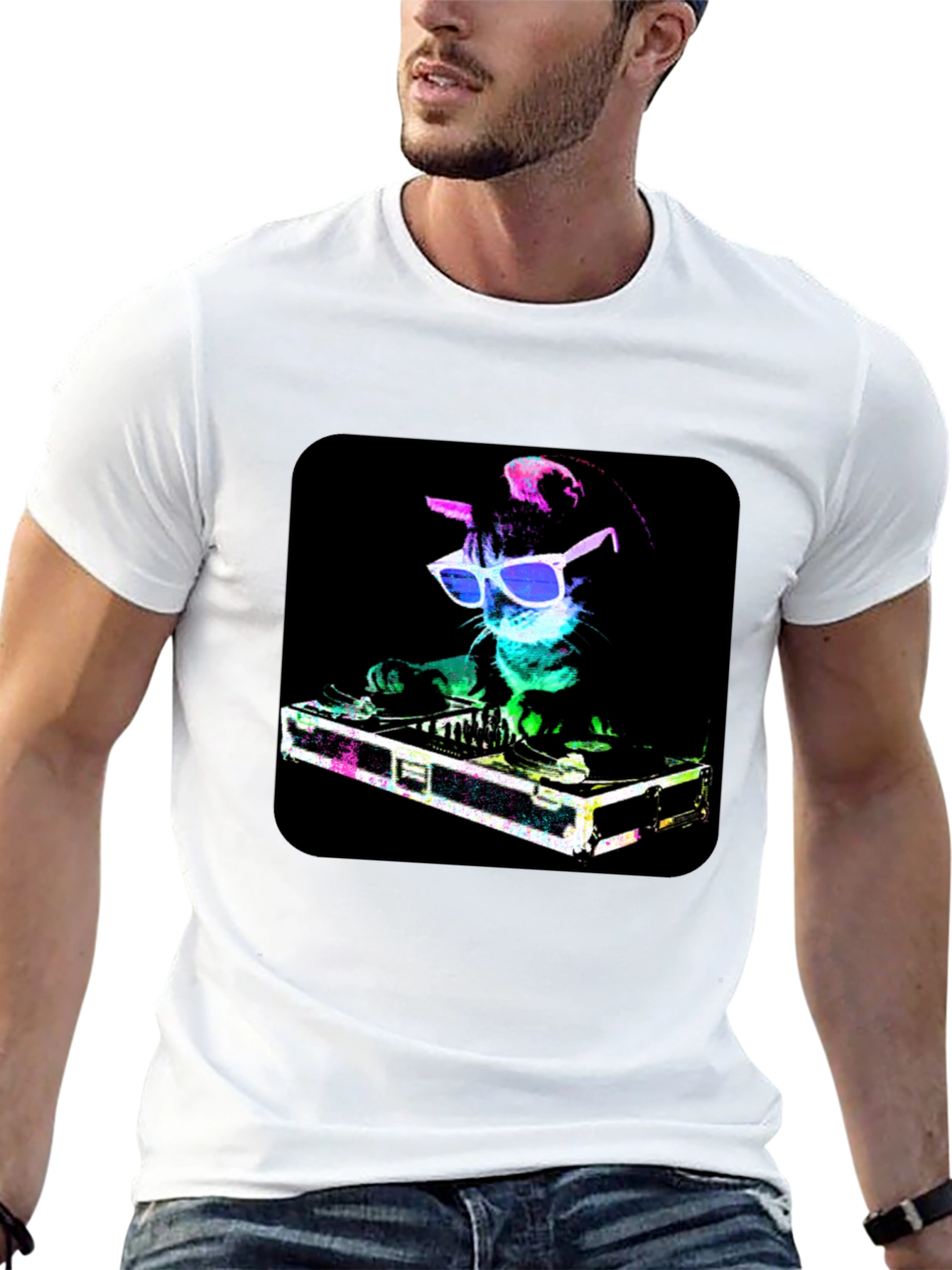 DJ Cat Graphic Tee - Cool Party Shirt