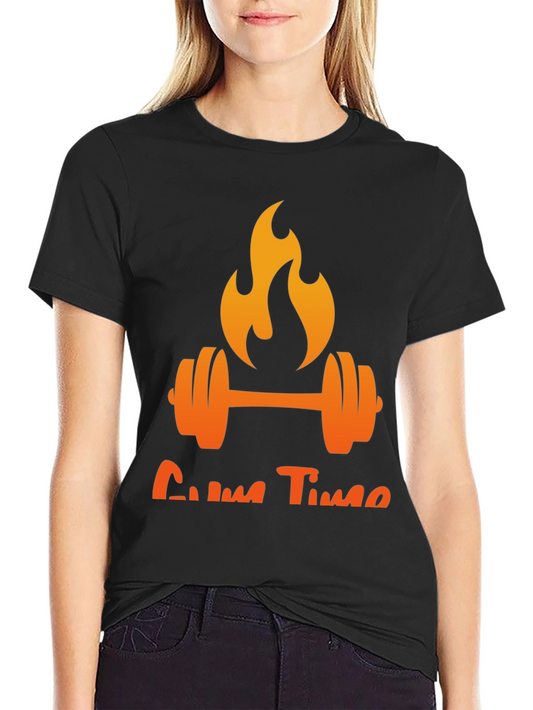 Gym Time T-Shirt - Flaming Barbell Design