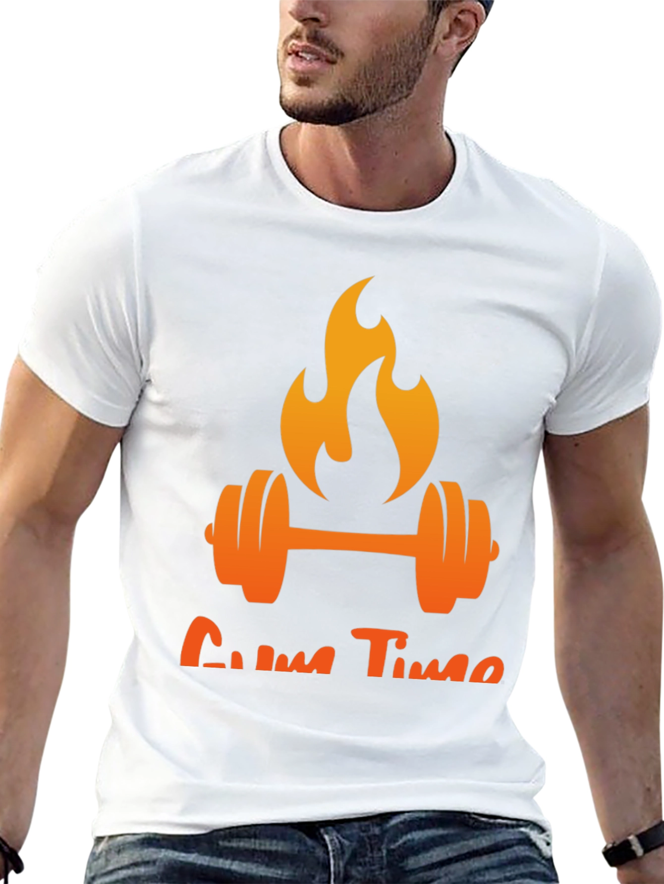 Gym Time T-Shirt - Flaming Barbell Design