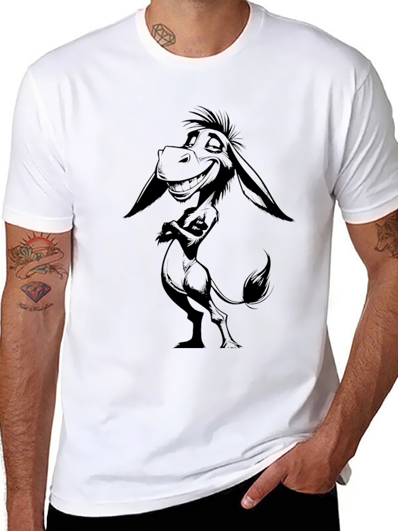 Donkey Graphic Tee - Cartoon Animal Black T-Shirt