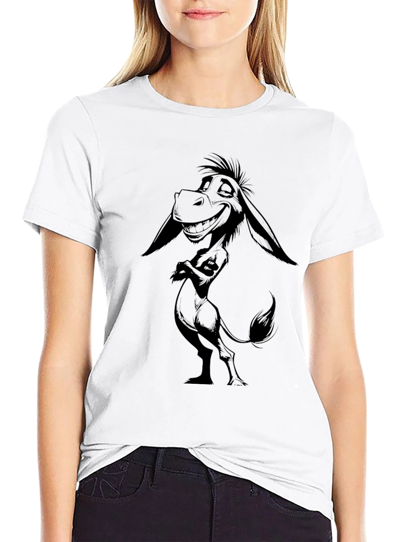 Donkey Graphic Tee - Cartoon Animal Black T-Shirt