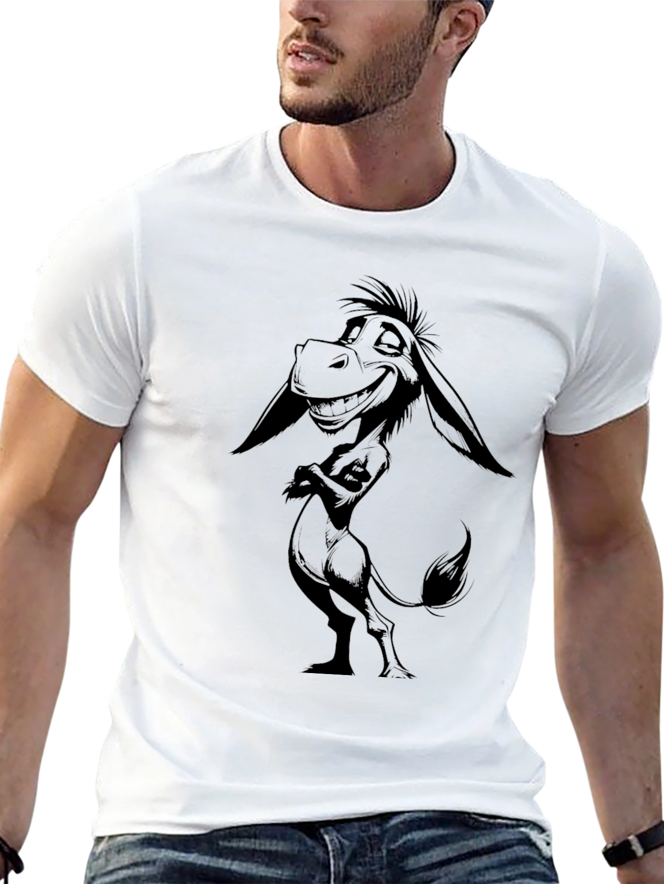 Donkey Graphic Tee - Cartoon Animal Black T-Shirt