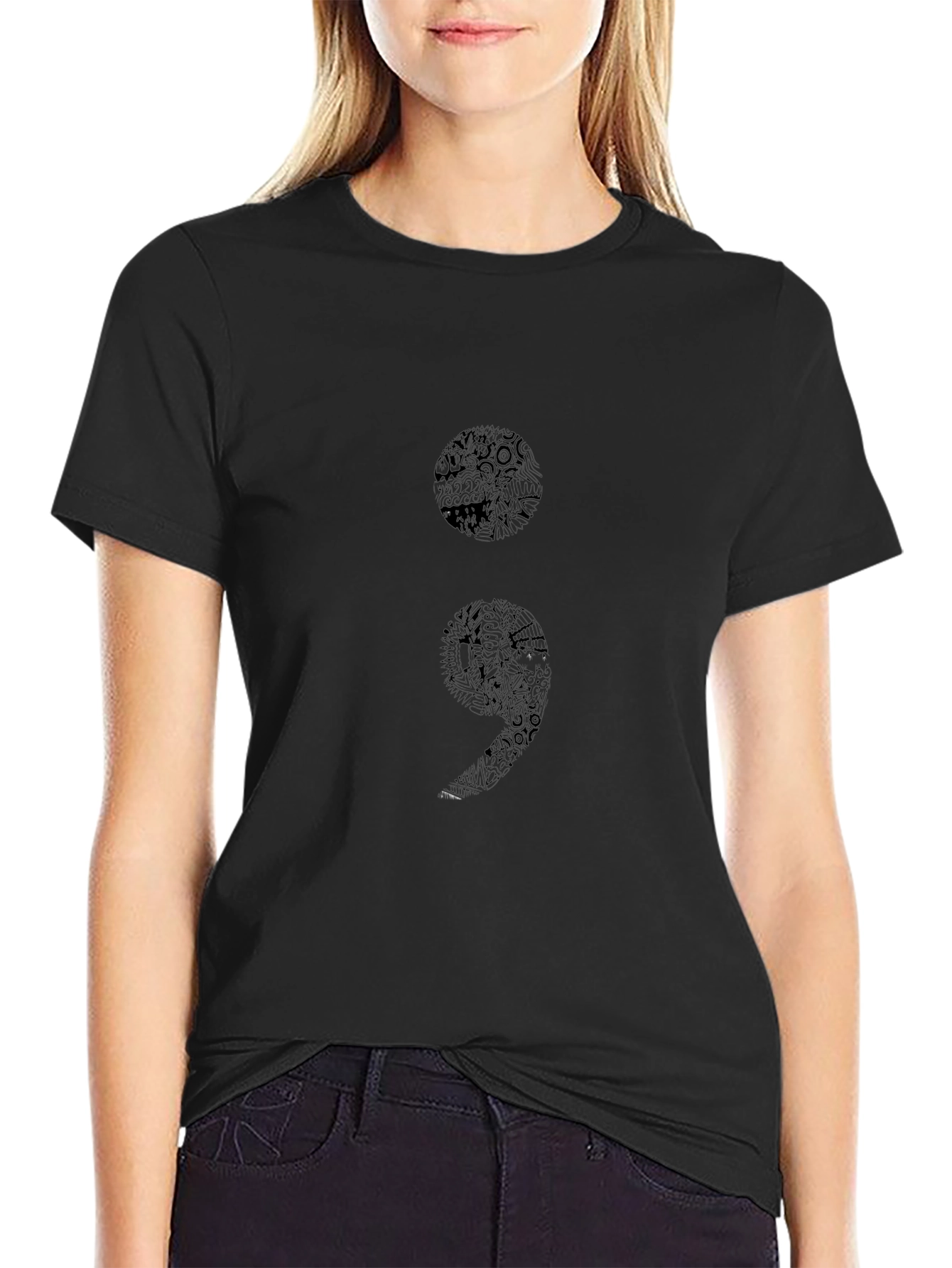 Semicolon Graphic Tee - Mens Black Cotton T-Shirt