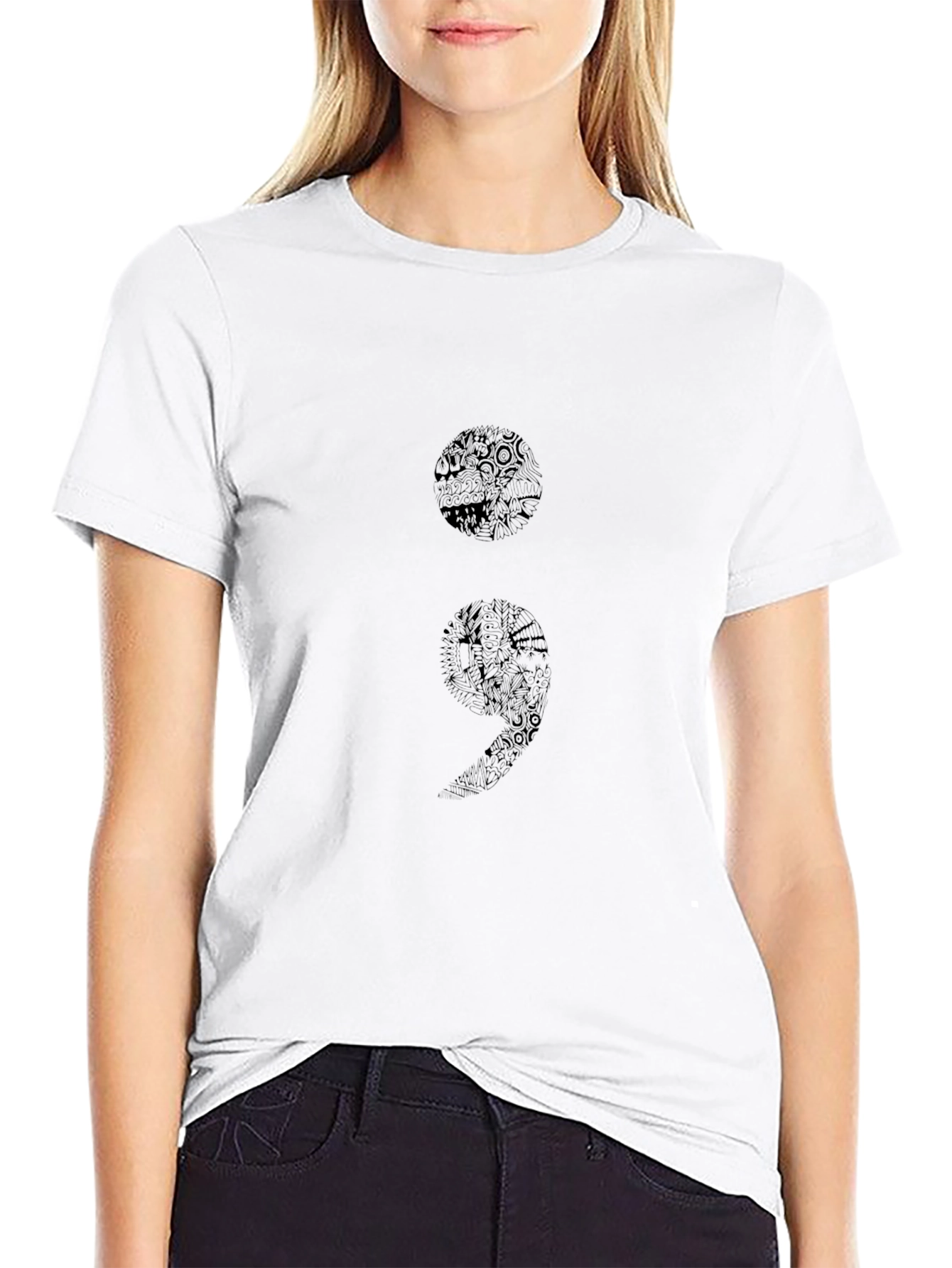 Semicolon Graphic Tee - Mens Black Cotton T-Shirt
