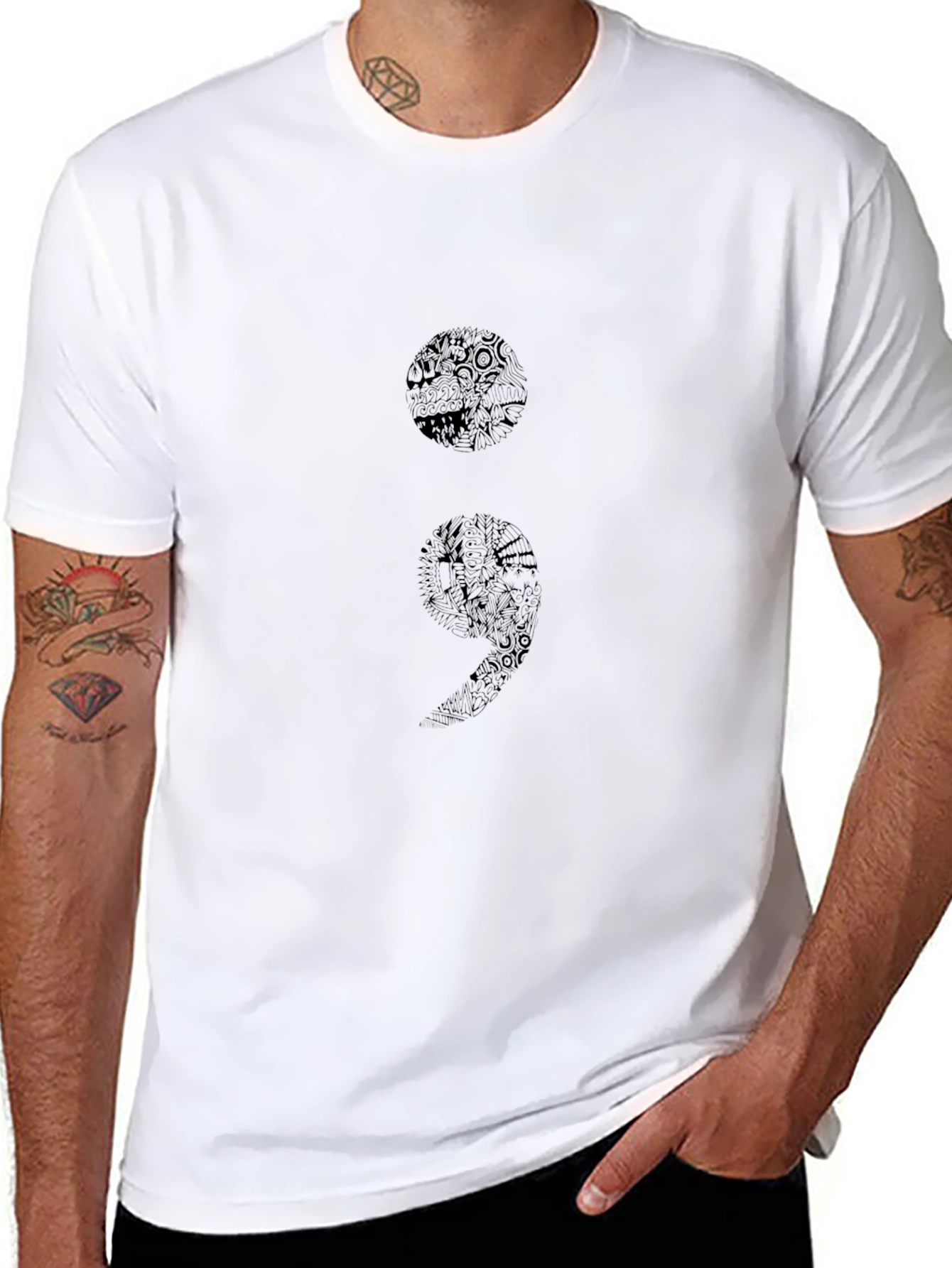 Semicolon Graphic Tee - Mens Black Cotton T-Shirt