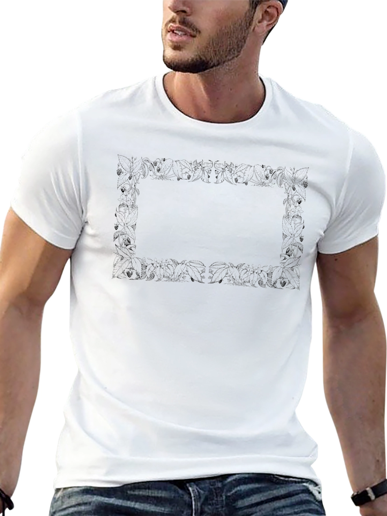 Abstract Bordered Black T-Shirt