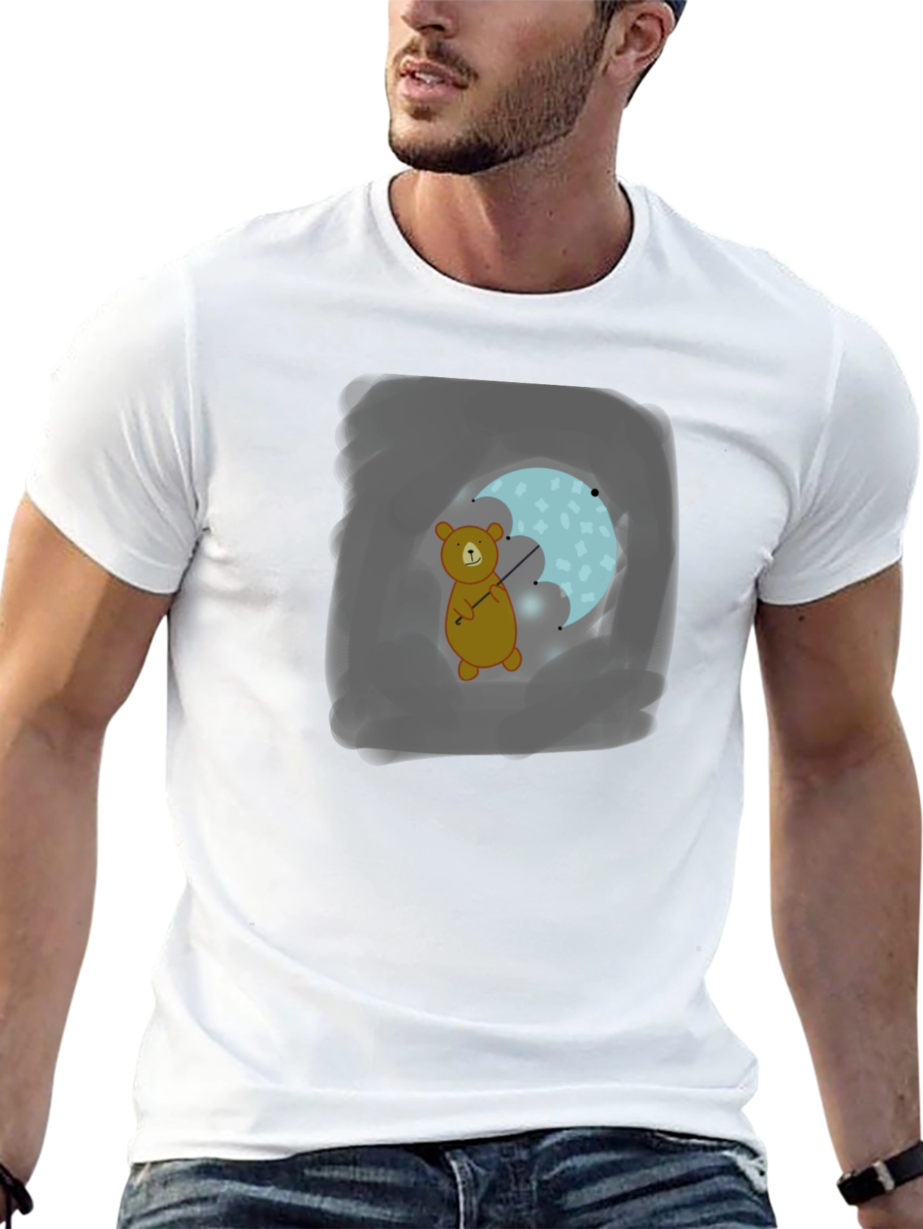 Bear with Umbrella Black T-Shirt