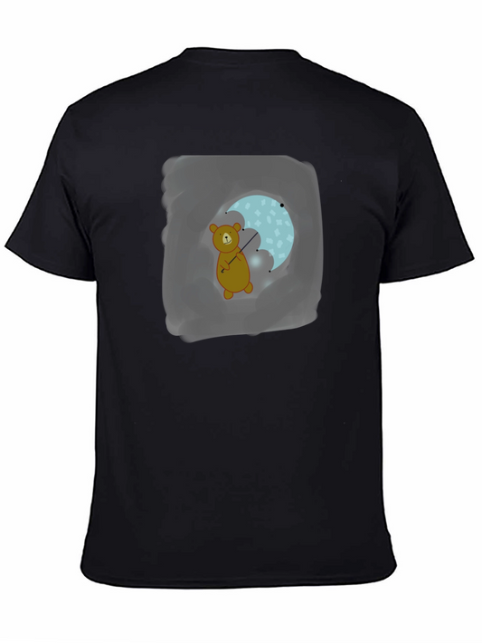 Bear with Umbrella Black T-Shirt