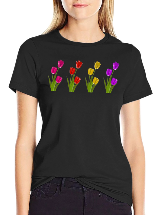 Floral Print T-Shirt - Unique Tulip Design