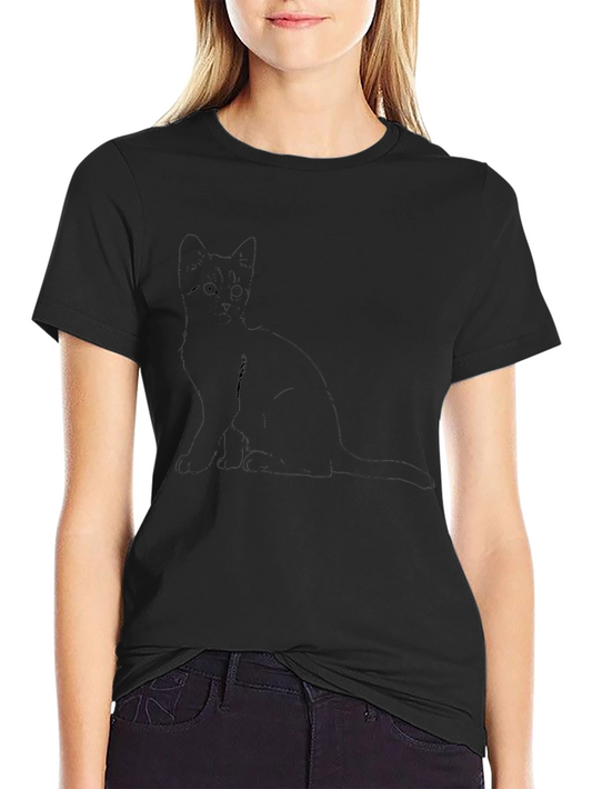 Cat Outline Graphic Tee - Black
