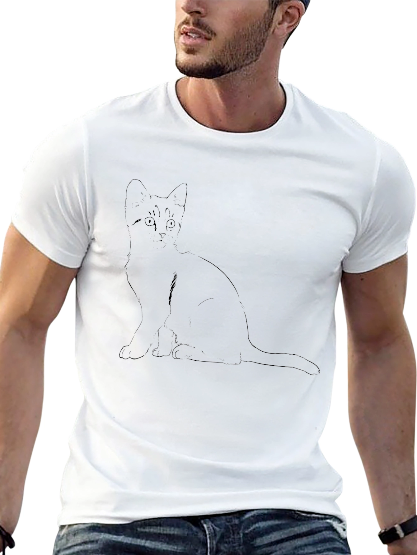Cat Outline Graphic Tee - Black