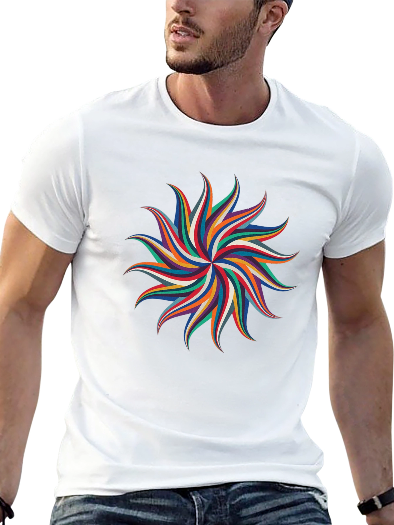 Abstract Geometric Rainbow Starburst Graphic Tee