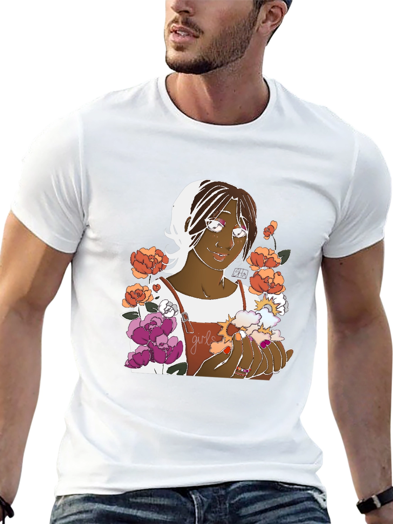 Floral Graphic Tee - Black Cotton Unisex