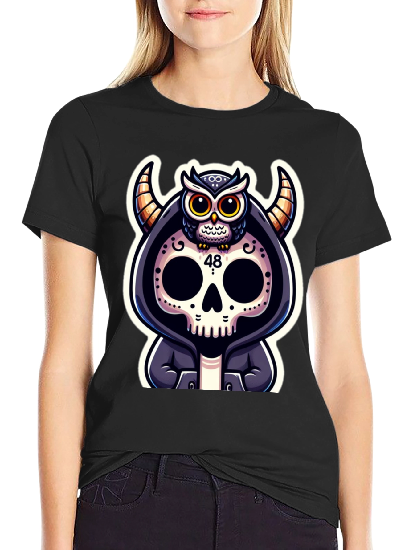 Skull Owl Devil Graphic T-Shirt