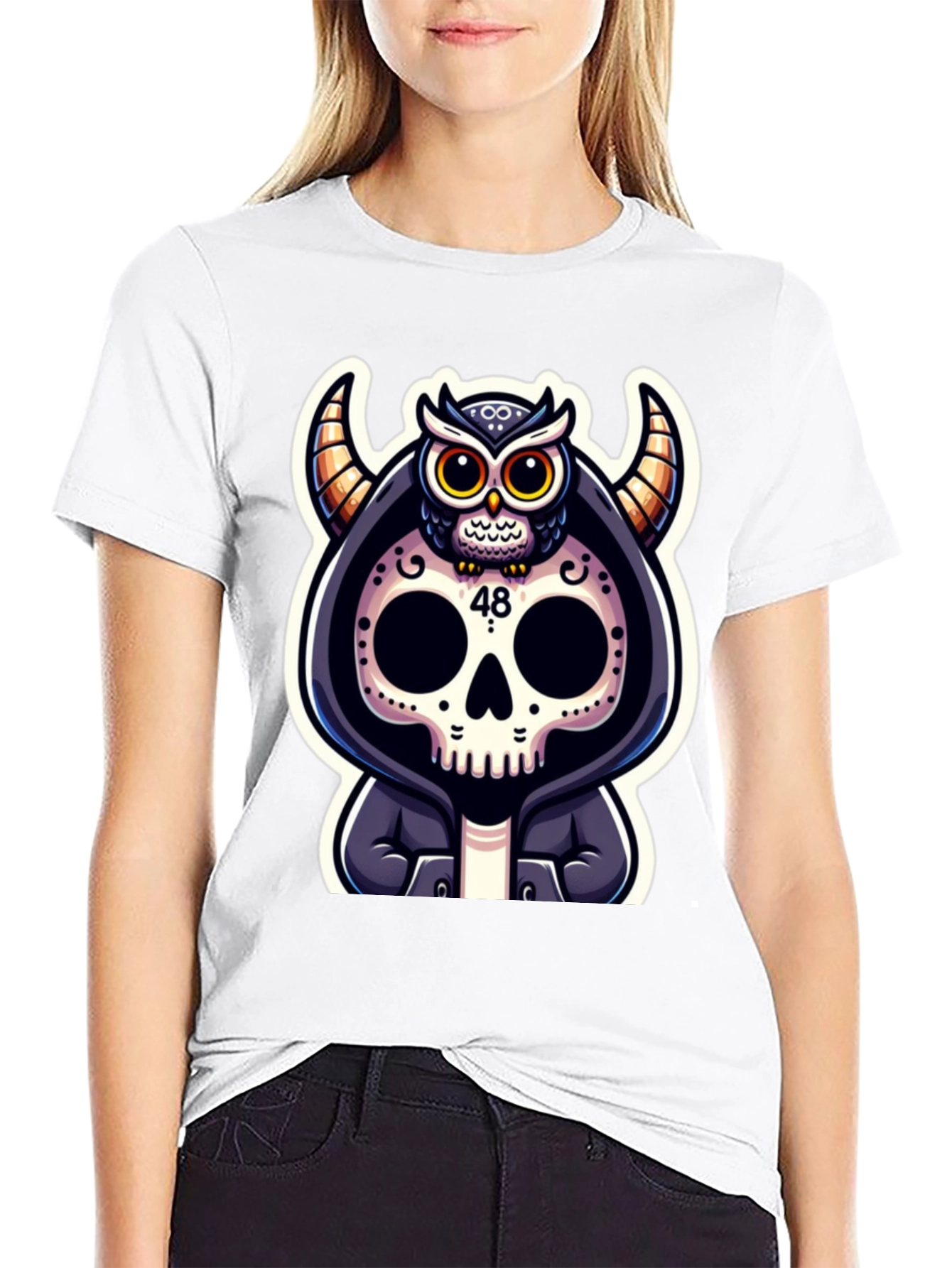 Skull Owl Devil Graphic T-Shirt