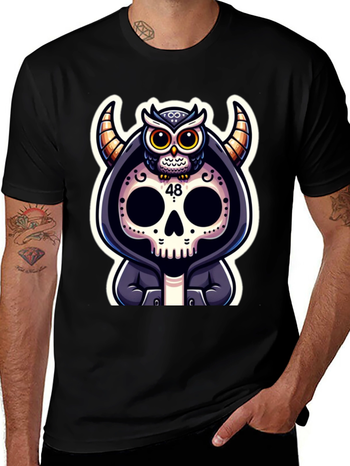 Skull Owl Devil Graphic T-Shirt