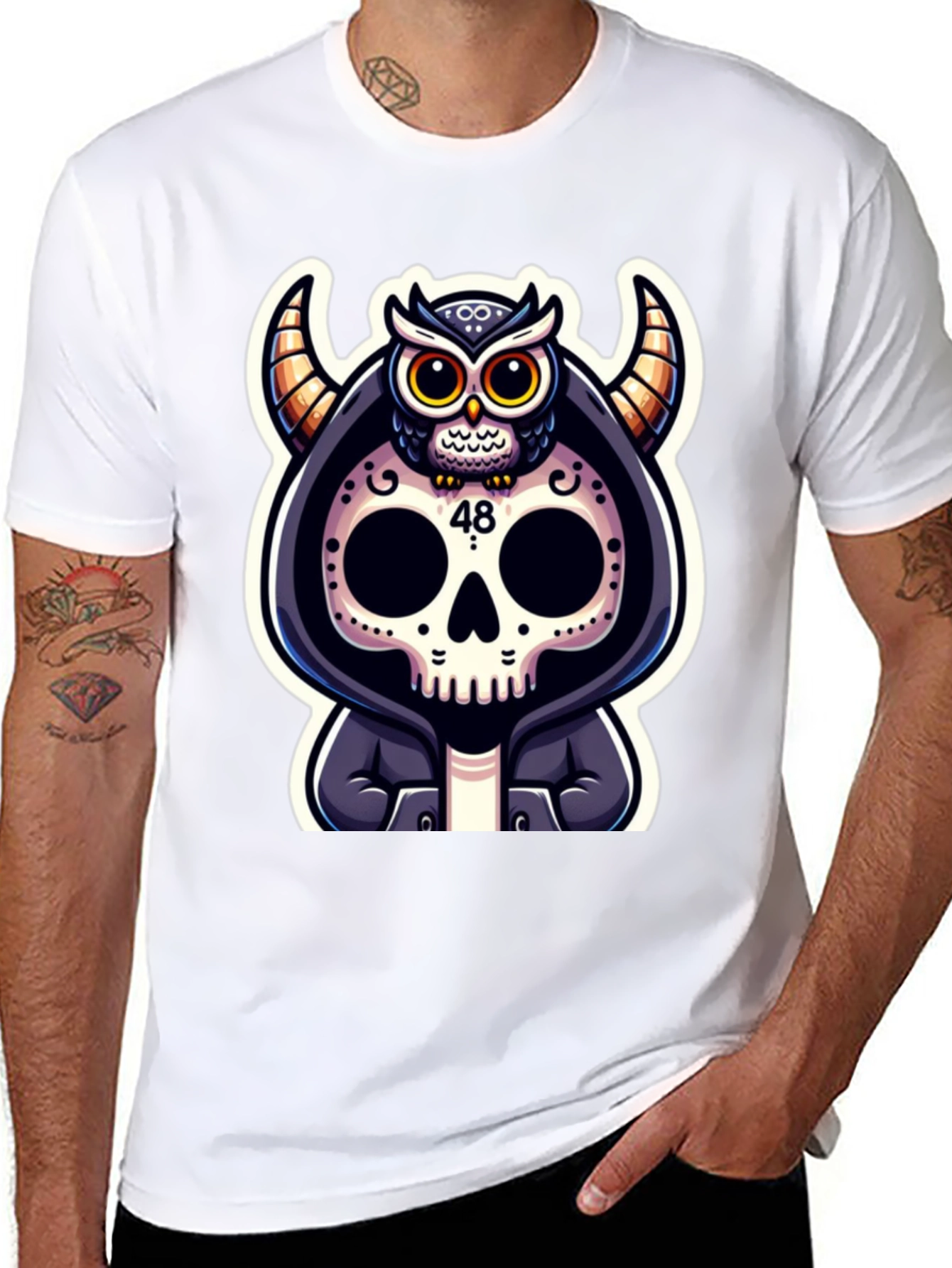 Skull Owl Devil Graphic T-Shirt