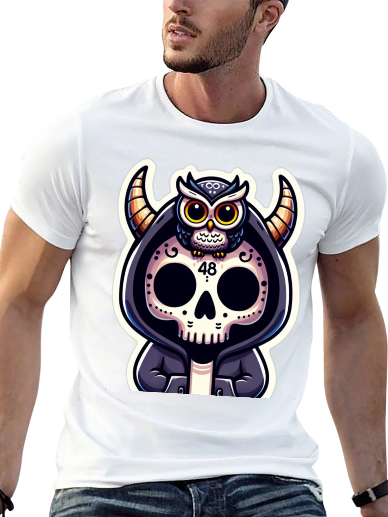 Skull Owl Devil Graphic T-Shirt
