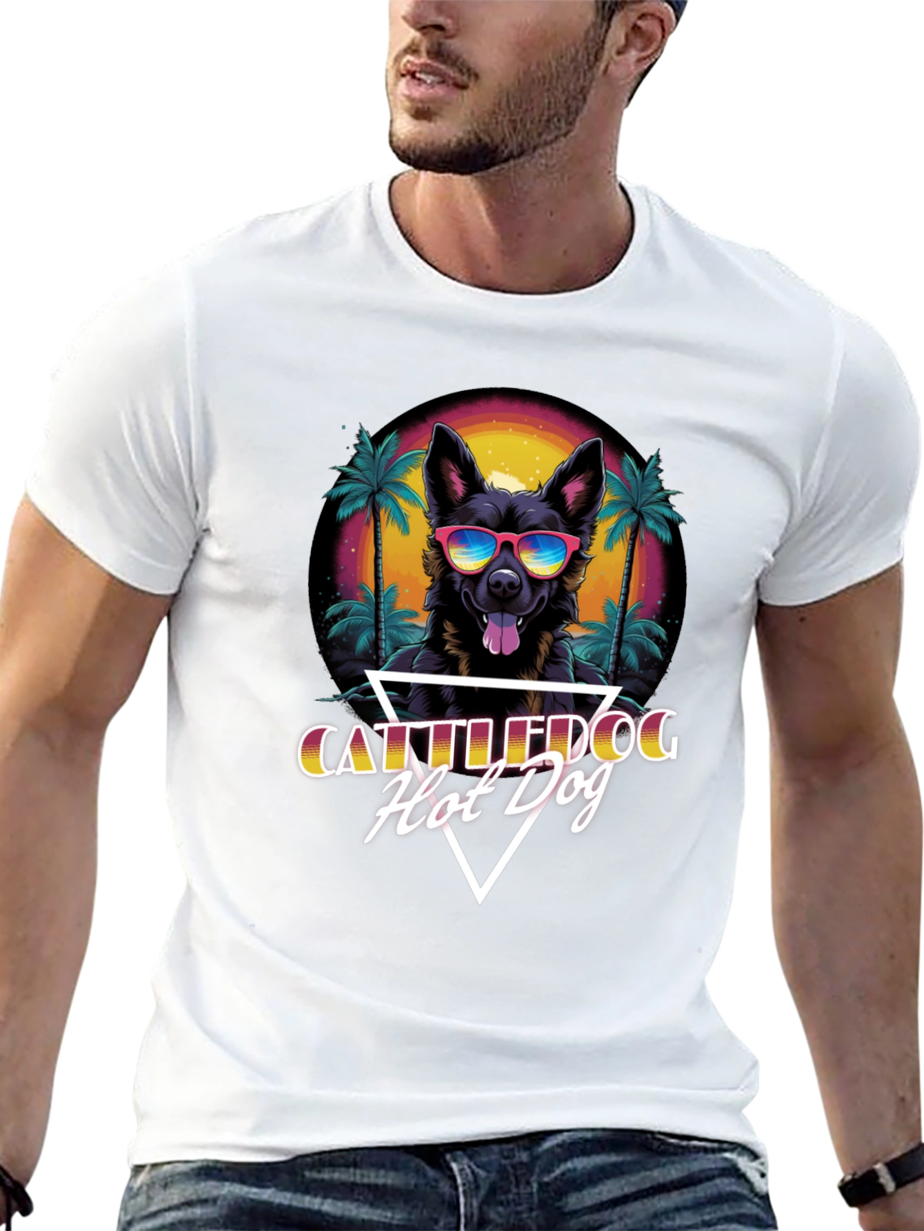 Cattledog Hot Dog T-Shirt Black Cotton Tee