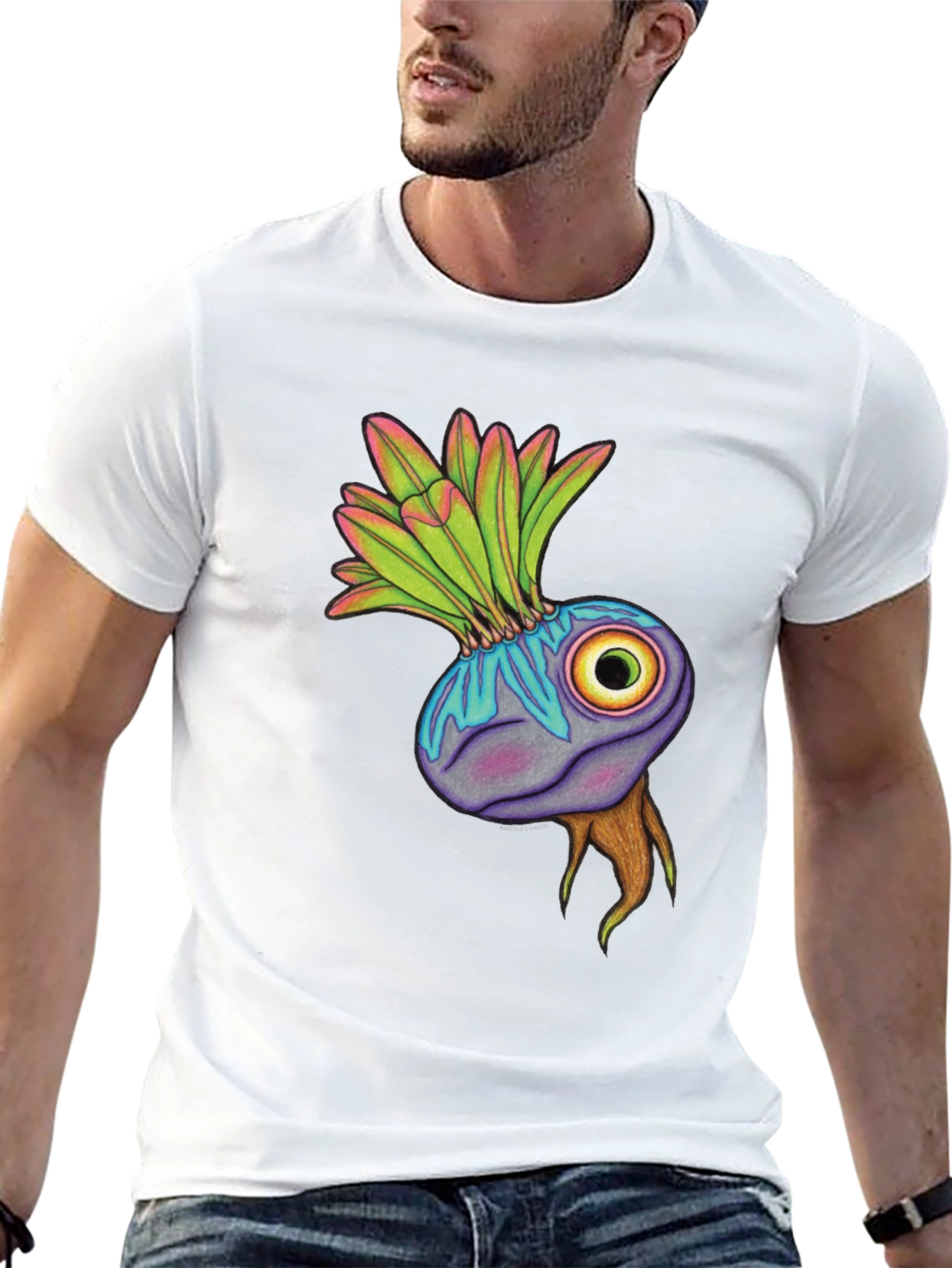Unique Eye Plant Graphic Tee - Black Cotton Blend