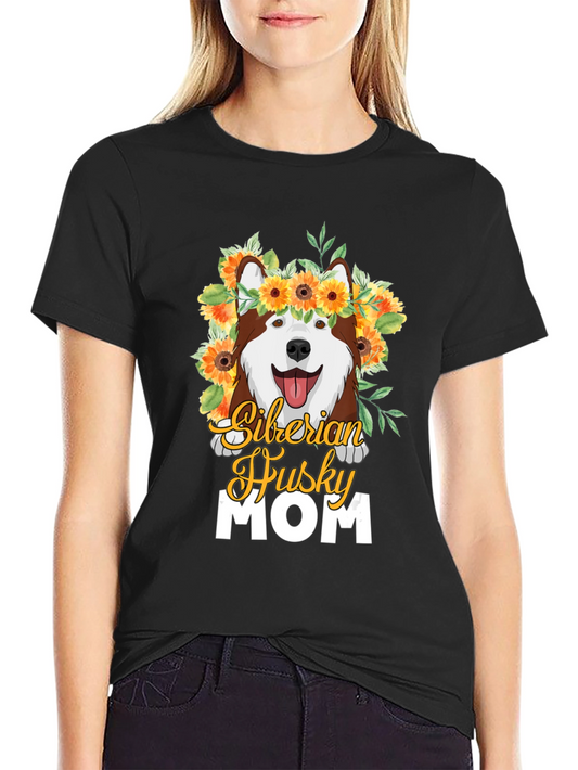 Siberian Husky Mom T-Shirt - Floral Dog Lover Tee