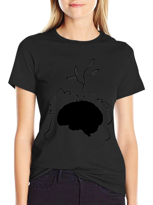 Brain Plant Graphic Tee - Black Cotton T-Shirt