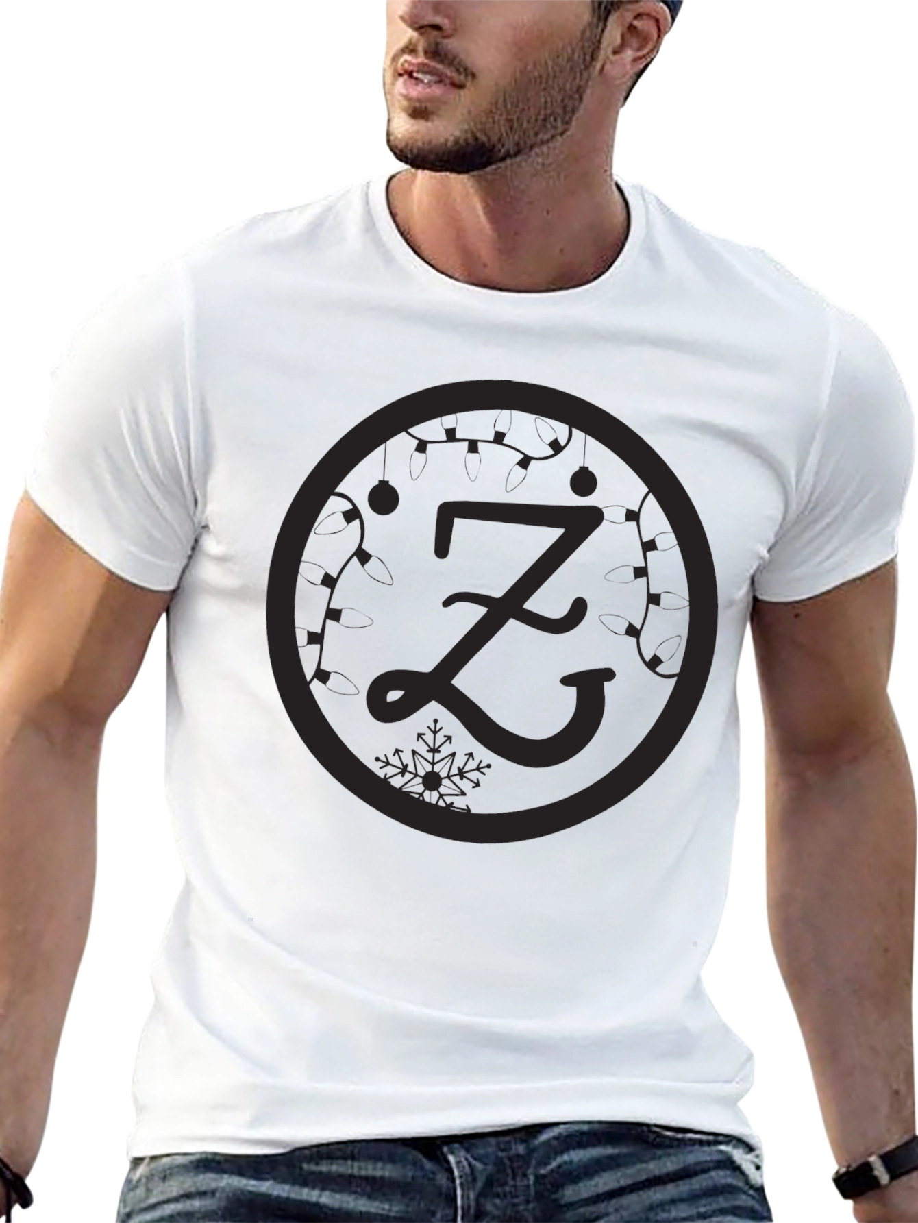 Black Graphic Tee - Z Letter Festive Design
