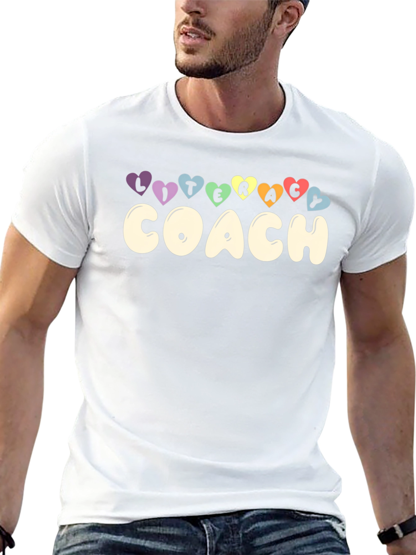 Literacy Coach Graphic Tee - Rainbow Hearts Black T-Shirt