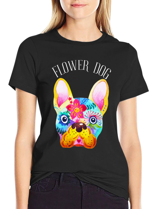 Flower Dog Graphic Tee - Stylish Bulldog Print