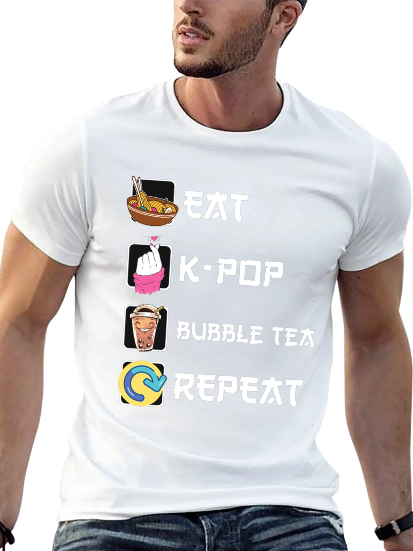 Eat K-Pop Bubble Tea Repeat Black T-Shirt