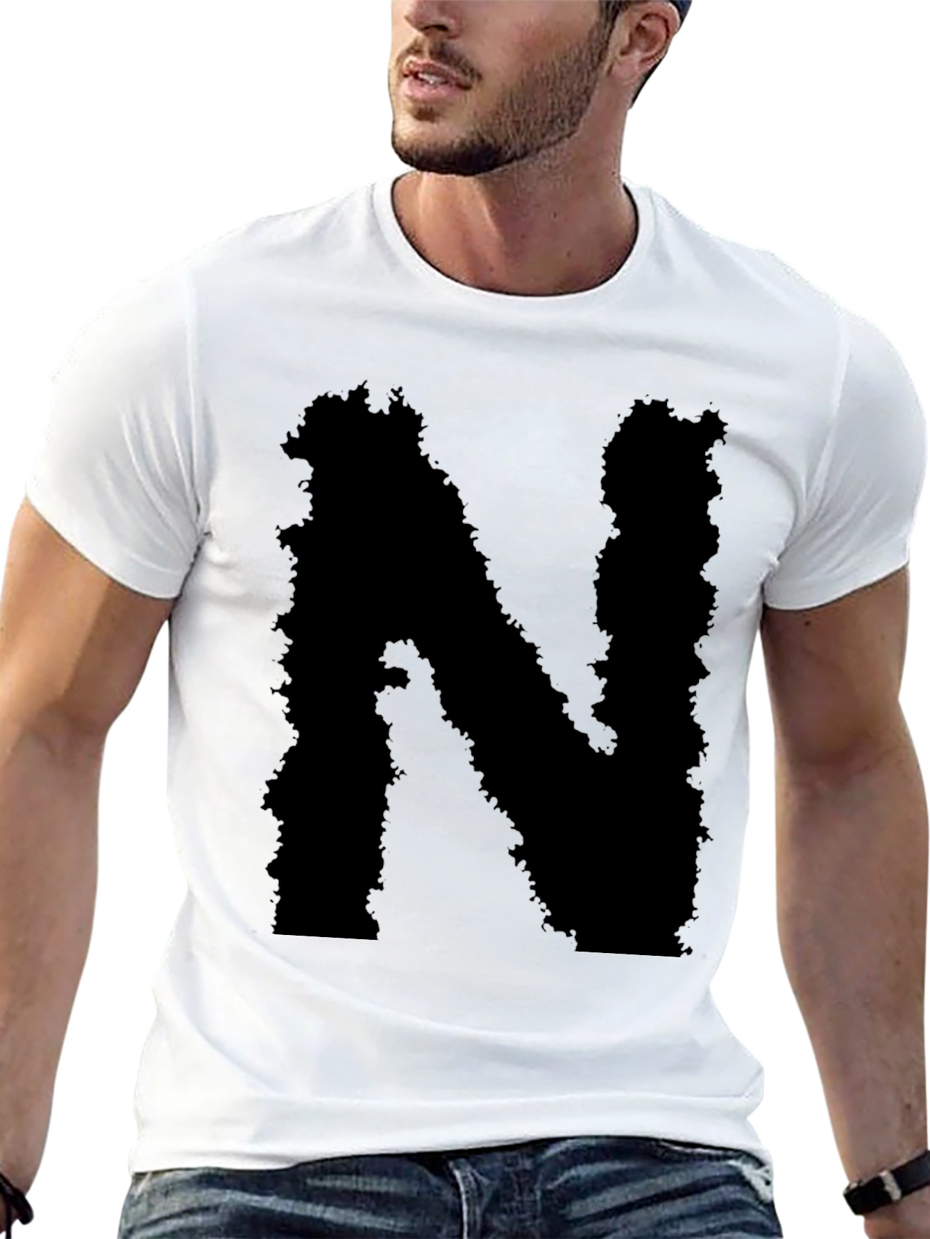 Mens Black T-Shirt - Abstract Letter N Design