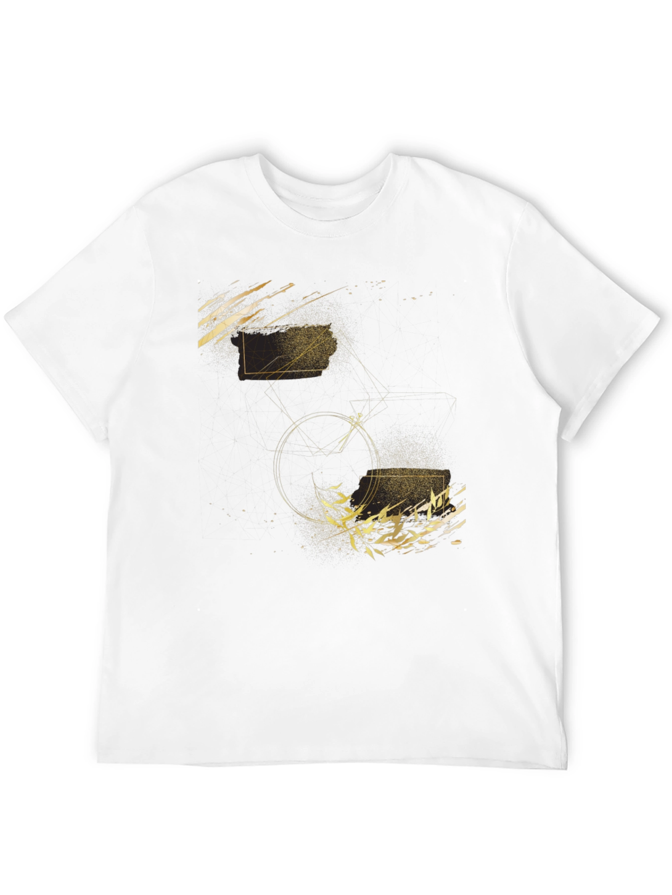 Abstract Geometric Gold Print Black T-Shirt