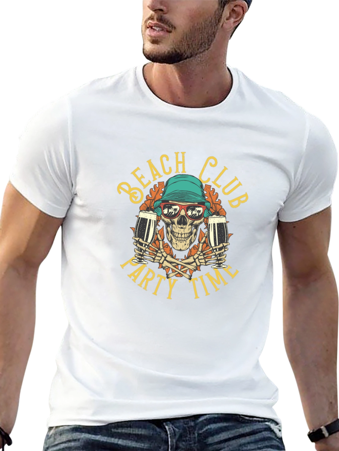 Beach Club Party Time Skull T-Shirt