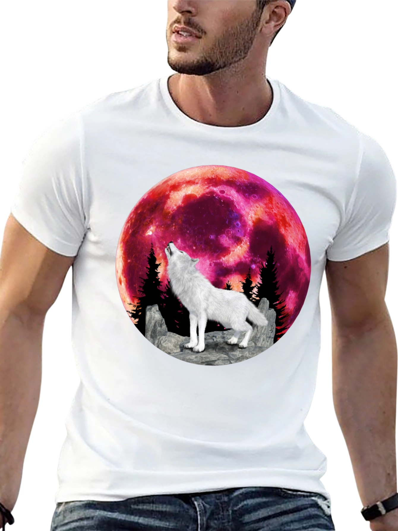Wolf Howling at Blood Moon Graphic Tee