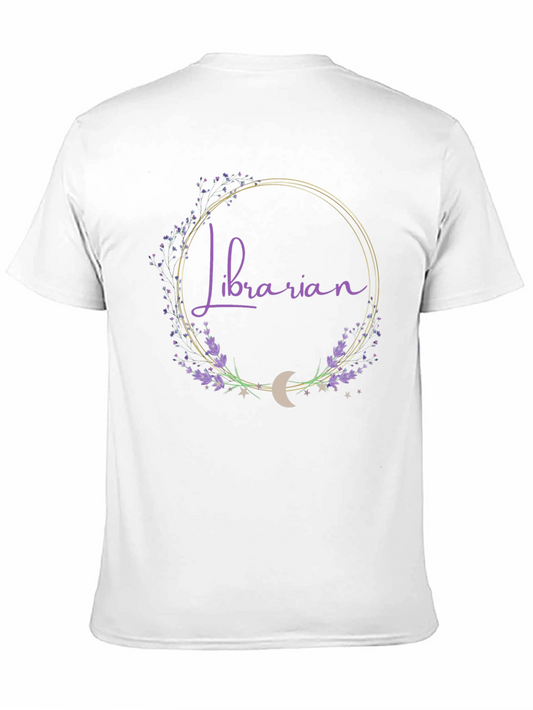 Librarian Floral Crescent Moon Black T-Shirt