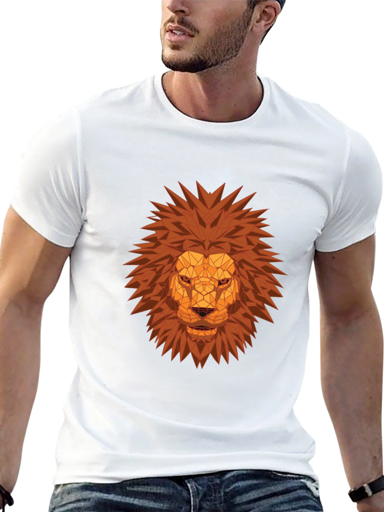 Geometric Lion Head Graphic Tee - Black