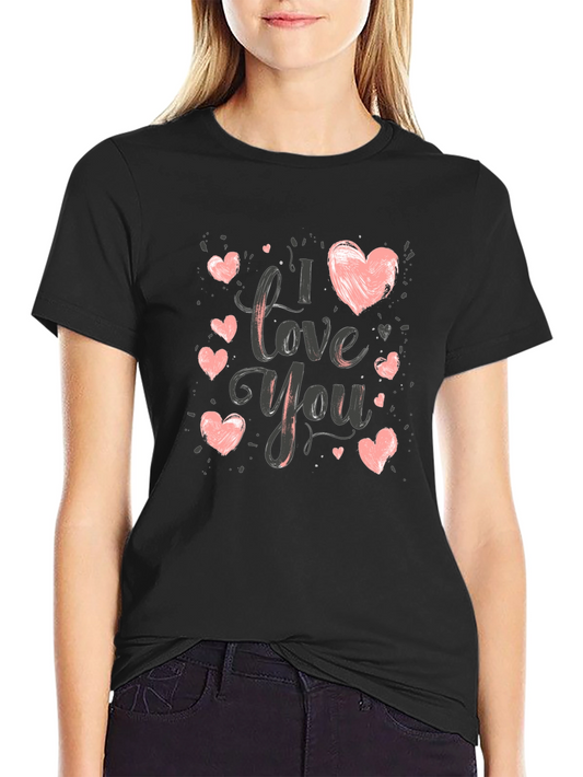 I Love You Heart Graphic T-Shirt - Black