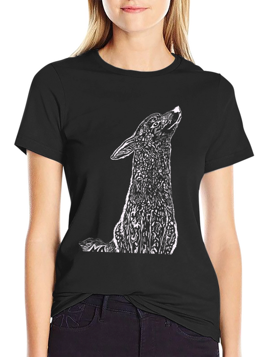 Black T-Shirt with Howling Wolf Graphic