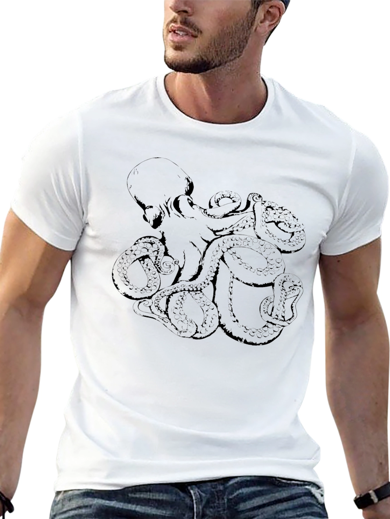 Octopus Graphic Print Black T-Shirt