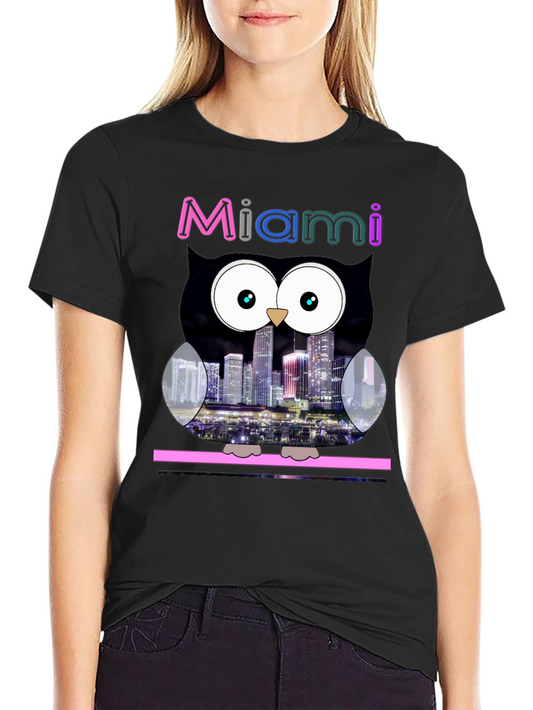 Miami Owl Graphic Tee - City Skyline Design