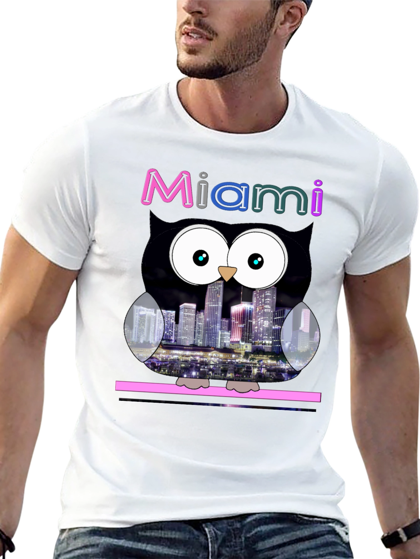 Miami Owl Graphic Tee - City Skyline Design