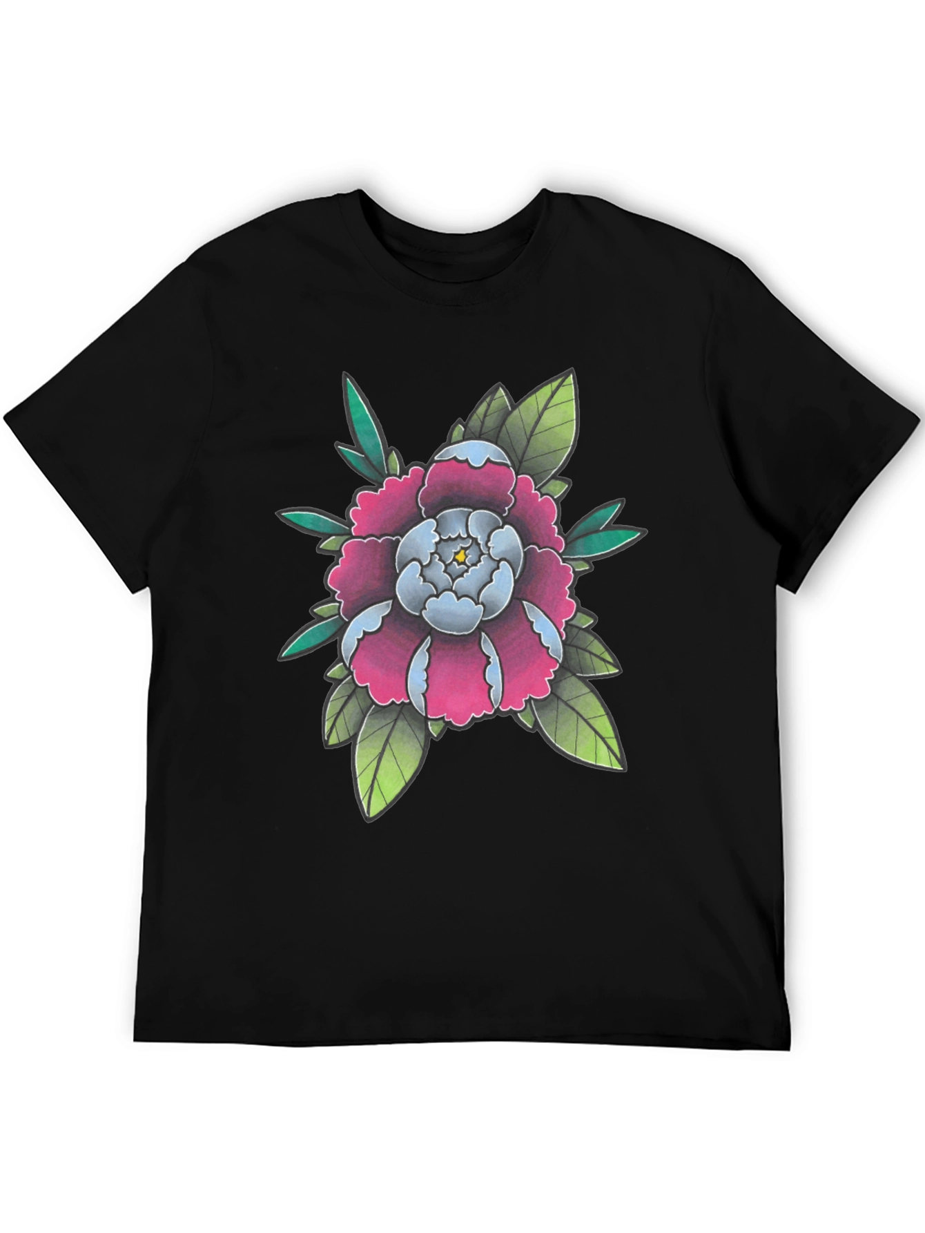 Floral Tattoo Style Graphic Black T-Shirt