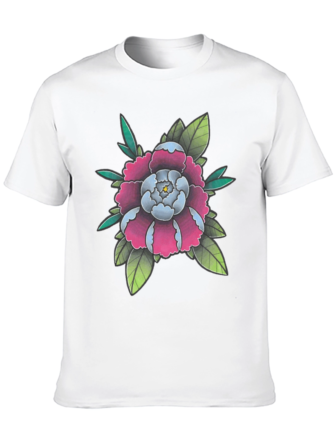 Floral Tattoo Style Graphic Black T-Shirt