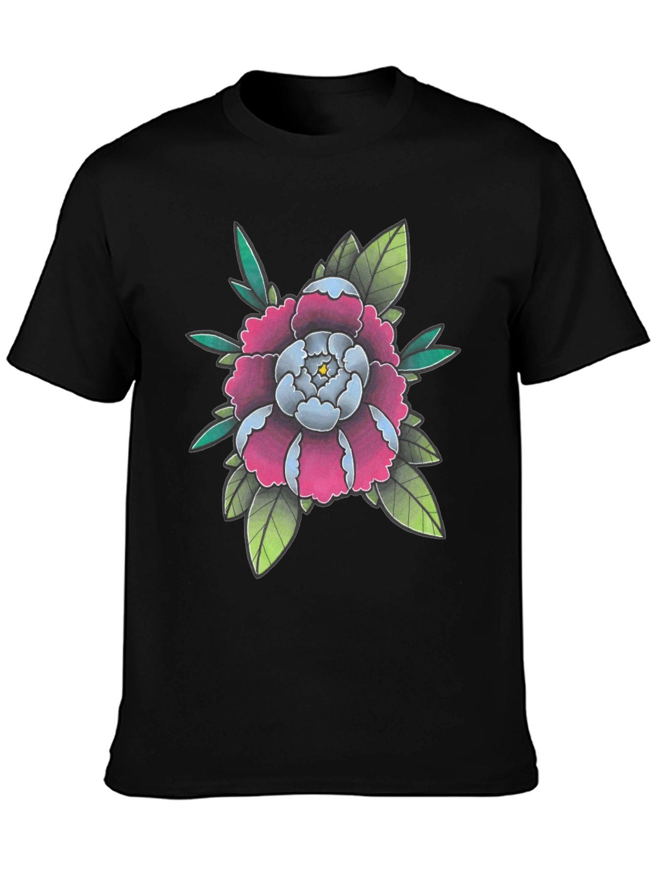 Floral Tattoo Style Graphic Black T-Shirt