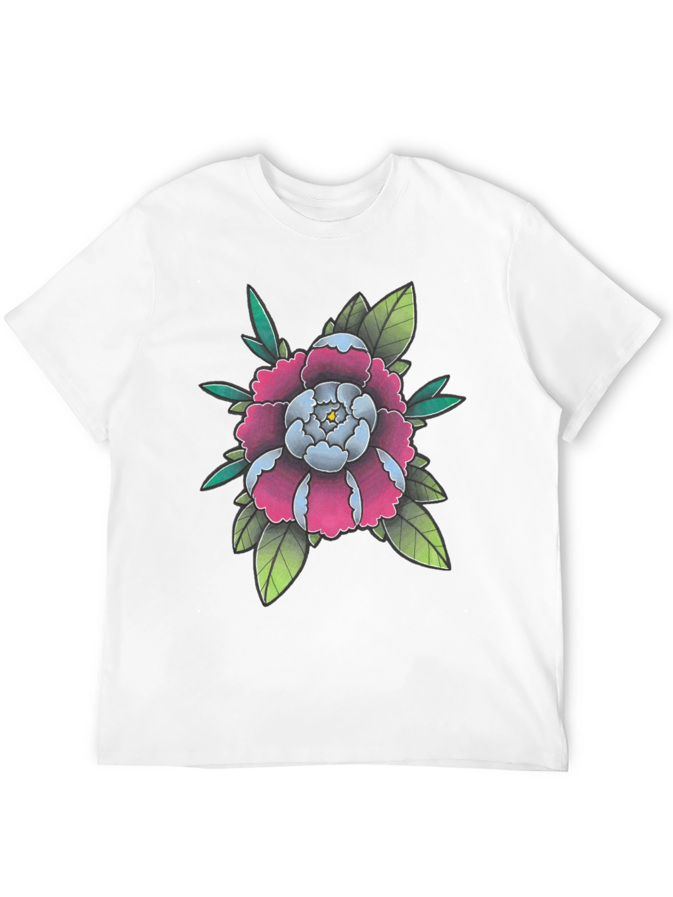 Floral Tattoo Style Graphic Black T-Shirt
