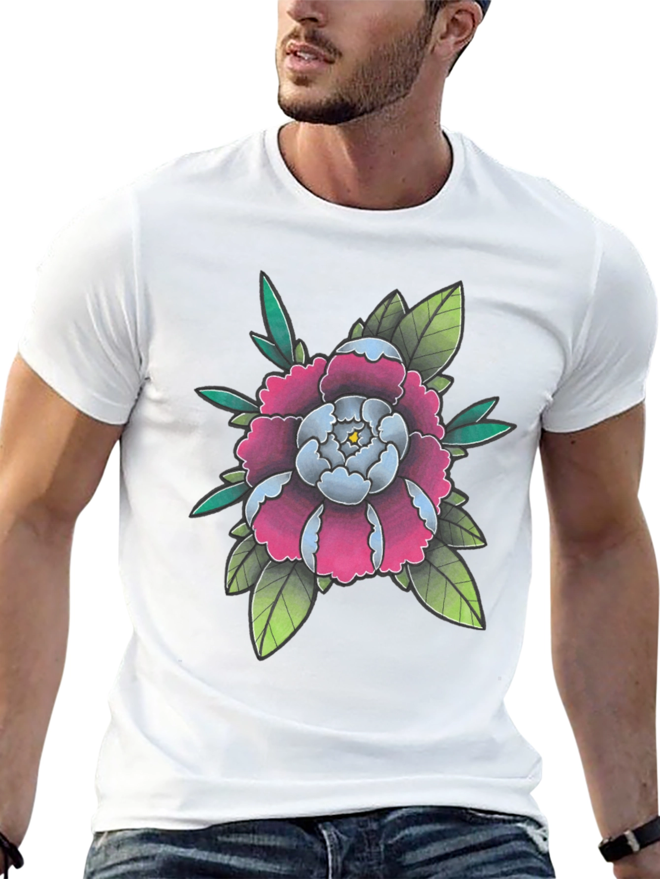 Floral Tattoo Style Graphic Black T-Shirt