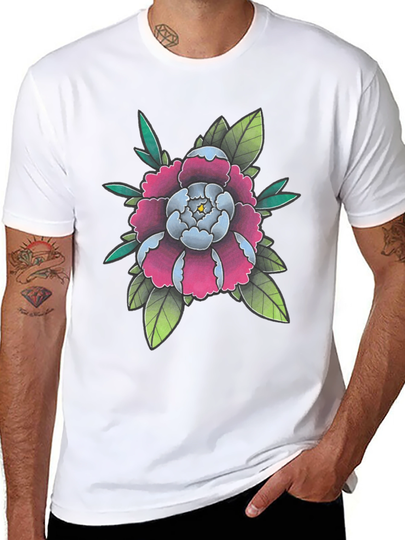 Floral Tattoo Style Graphic Black T-Shirt