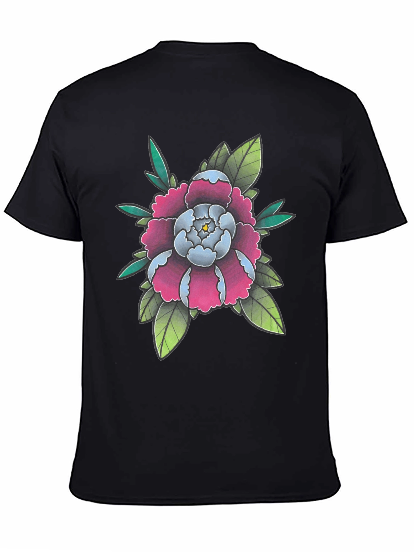 Floral Tattoo Style Graphic Black T-Shirt