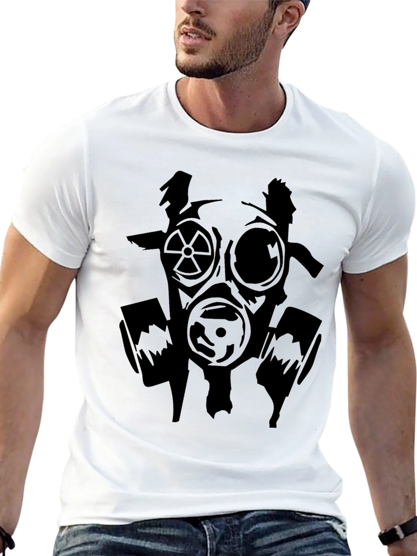 Black Graphic Tee - Gas Mask Design