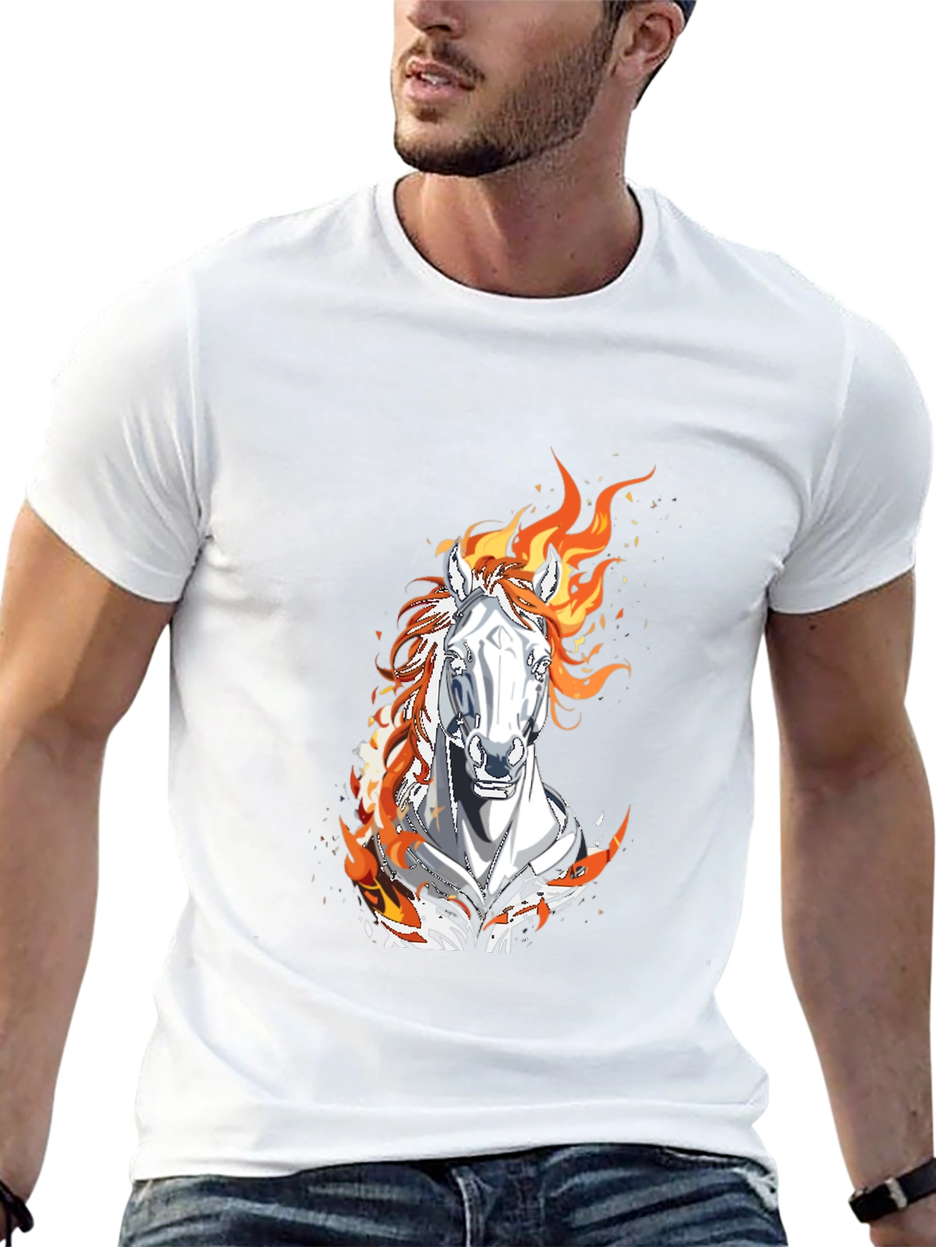 Flaming Horse Graphic Tee - Black Cotton Blend
